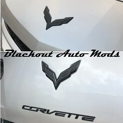 C7 Corvette 2014-2019 Front/Rear Emblem Flag Overlay Blackout Carbon Fiber • $9.95