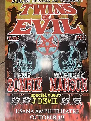 Twins Of Evil 2012 Tour Poster Signed Marilyn Manson And Rob Zombie • $300