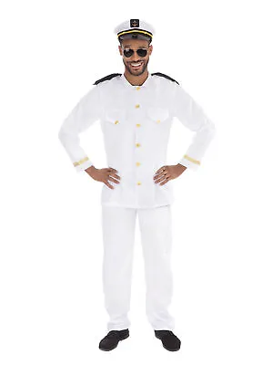 Mens Navy Officer Costume Captain Sailor Suite Uniform Marine Adult Fancy Dress • £21.72