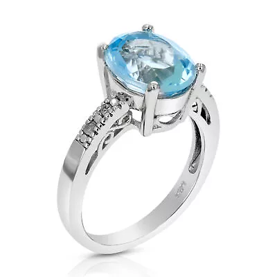 1 Ct Blue Topaz And Diamond Ring For Women In .925 Sterling Silver Oval December • $85.44