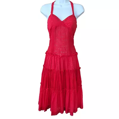 NWT Marciano Guess Red Desert Rose Halter Midi Dress Tiered A-ine Size XS • $59.99