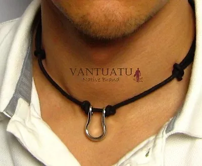 Mens Pendant Necklace - LUCKY HORSESHOE - Adjustable Leather Cord GIFT For Men • $11.95