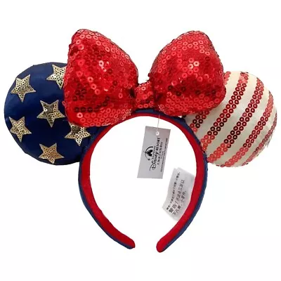 Disney Parks Bow Minnie Ears Stars USA Flag Sequins Mickey Mouse Headband 2023 • $4.25