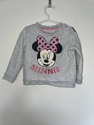 86# Disney Baby Girl’s Grey Minnie Mouse Long Sleeve Sweater Jumper 9-12 Months • £0.99