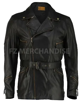 Men's Black 3/4 Motorcycle Biker Long Cow Hide Leather Jacket/Coat • $119.99