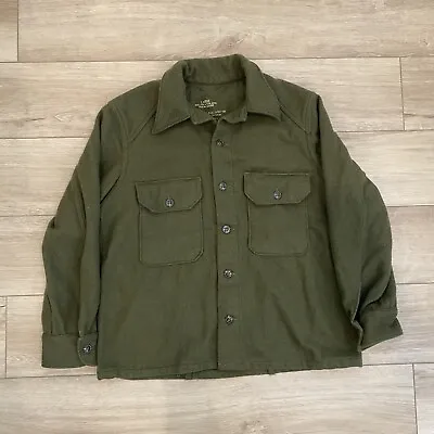 Military Olive Green Wool Heavy Flannel Shirt Mens Size Large Workwear Button Up • $49.97