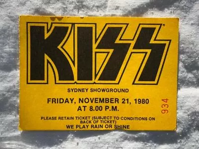 1980 KISS Sydney Concert Ticket No. 934 - Rare.  • $250