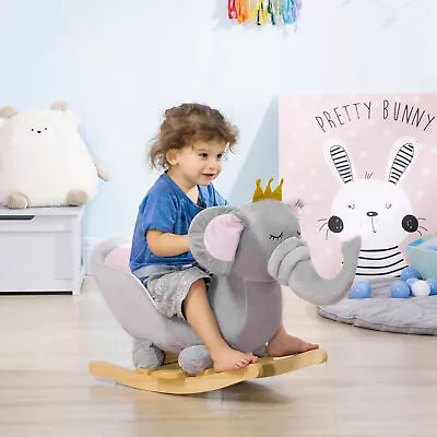 Baby Rocking Elephant Rocker Chair Toy W/ Wooden Base Safety Belt - Grey • £51.99