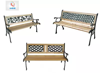 £52.99 • Buy Wooden 3 Seater Garden Outdoor Park Patio Bench Cast Iron Legs & In 3 Designs