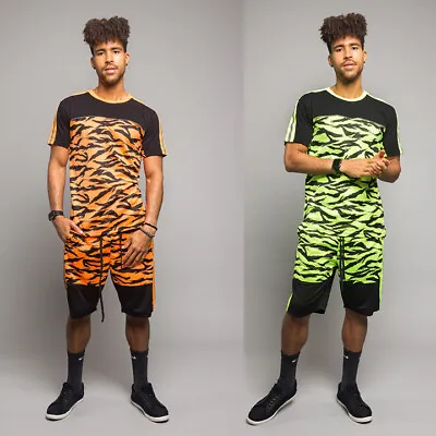 $34.95 • Buy Men's Reflective Tiger Camo Tracksuit Short Set T-Shirt And Short Outfit   ST401
