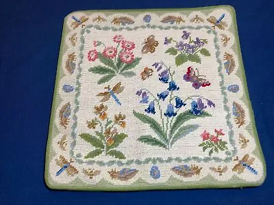 Vintage Needlepoint Pillow Butterflies Floral Colonial Williamsburg 15”x15” • $38