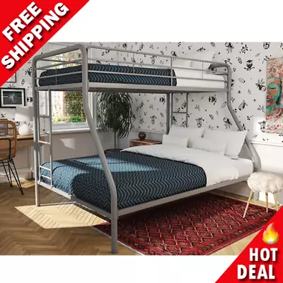 Bunk Beds Twin Over Full Kids Girls Boys Bed Teens Dorm Bedroom Furniture Silver • $199.20