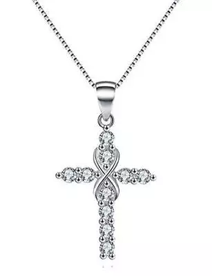 $8.99 • Buy 925 Sterling Silver CZ Infinity Cross Necklace Silver Pendant Women Jewelry
