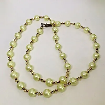$28.70 • Buy Yellow Faux Pearl Necklace Rhinestone &  Copper Spacers Toggle 26” Length J502