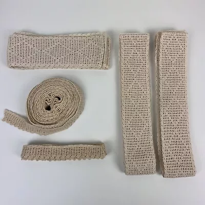 5 Vintage Pieces Of Crochet Lace Trim Ecru Flat Various Lengths • $20