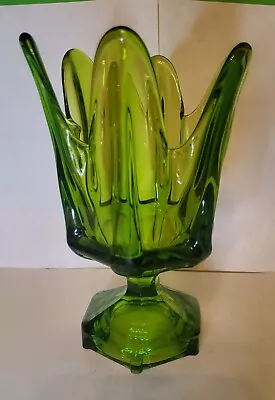 Green Viking Glass Epic Column Ribbed Handkerchief Vase Epic Amber 8  Hexagon • $35