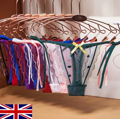 £4.39 • Buy Womens Sexy Thong G-String Panties Knickers Tie-Side Contrast Lace Lingerie UK
