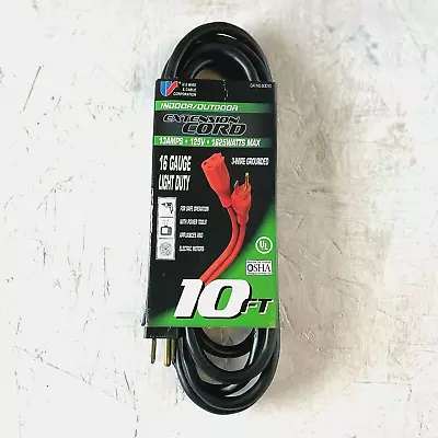 10' 16 Gauge Light Duty Black Indoor/Outdoor Extension Cord - MADE IN USA • $11.55