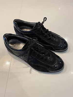 ECCO Size UK 6 Natural Motion Shiny Black Suede Leather Lace Trainers Shoes • £19