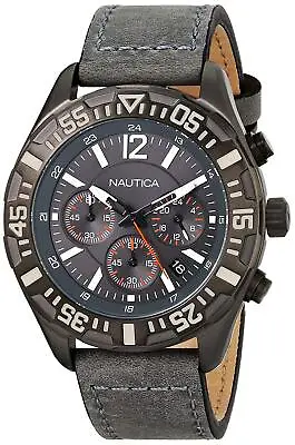 Nautica Men's NST 402 Sport Chronograph Multifunction Gray Leather Watch • $54.99