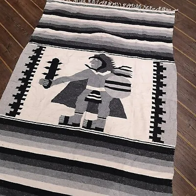 Grey Native Warrior Mexican Woven Stripy Wall Hanging / Blanket / Throw • £26.99
