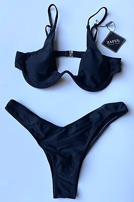 Zaful Black Underwired Padded Bikini Size UK 12 / L Swimwear Set BNWT • £15