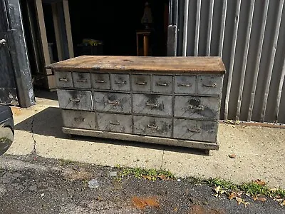 C1900-15 Bakers Table Cabinet Wood Frame Galvanized Draws 6’ X 33” W X 34” H WOW • $4500