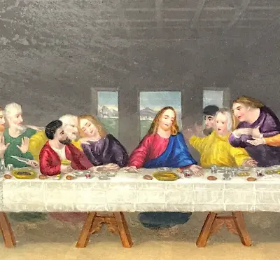 Last Supper After Leonardo De Vinci Original Hand Painted C1850 • £31.20