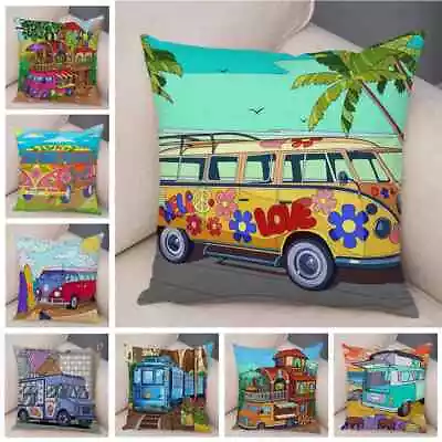 Pillow Case Decor Happy Camper Cartoon House Travel Car Cushion Cover Sofa Home • $8.79