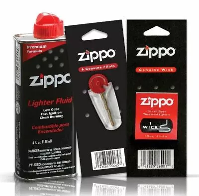 Zippo Cigarette Genuine Lighter Premium FLUID Petrol Refill 125ml+ Wick + Flints • $16.99