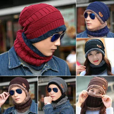 Men Women Hat Winter Knitted Neck Warm Scarf Beanie Fleece Ski Cap Hat Outdoor • $12.99