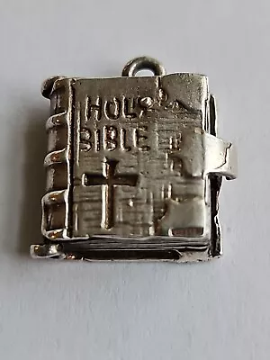 Sterling Silver Lord's Prayer HOLY BIBLE Open Locket Charm Pendant VINTAGE • $19.99