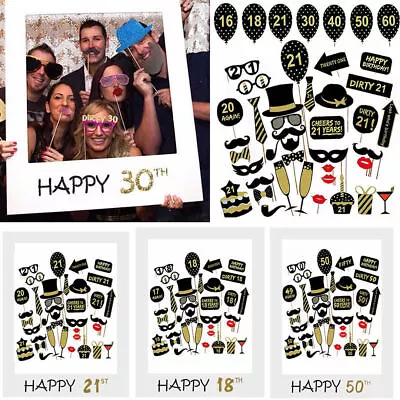 36pc Birthday Party Photo Booth Props 16/18/21st/30/40/50/60th Party Favor Decor • £4.89