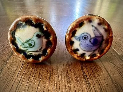 Pair Of Vintage Pulls/ Knobs Birds Ken Edwards Mexico Pottery Handpainted • $10