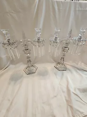 PAIR Of HEISEY Colonial Two-Light Candelabras  15 1/2  Tall • $125.50