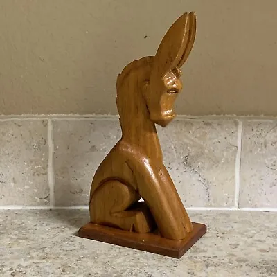 Sitting Stubborn Donkey Figurine Wood FLAW • $29.99