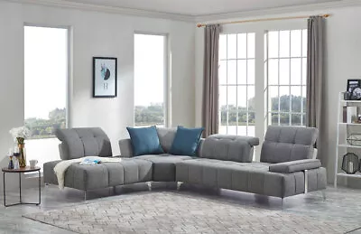 Living Room Furniture Gray Fabric Sectional Sofa Couch Set W Adjustable Back RWK • $2879.76
