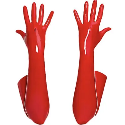 Shiny Patent Faux Leather Gloves Women Wrist Long Wet Look Latex Cosplay Black • £10.79