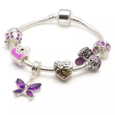 Children's Niece 'Purple Fairy Dream' Silver Plated Charm Bead Bracelet • £13.99