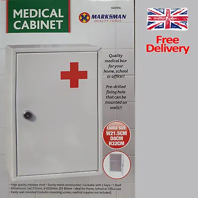 Wall Mount First Aid Medical Medicine Metal Steel Cabinet Box Lockable Case Box • £23.95