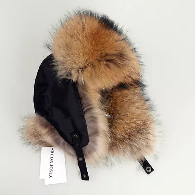 BOONJOVIA Unisex 100% Real Fox Raccoon Fur Hat Russian Ushanka Hats Bomber Cap • $47.99