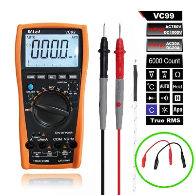 VC99 6000 Ture-RMS Digital Multimeter DMM AC DC Voltmeter Capacitance Resistance • $28.19