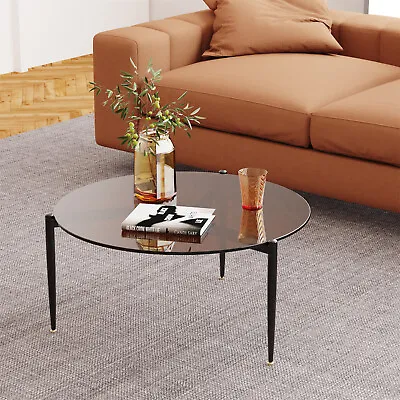 $55.93 • Buy Modern Sofa Side Table With Tempered Glass Top Metal Frame Living Room Furniture