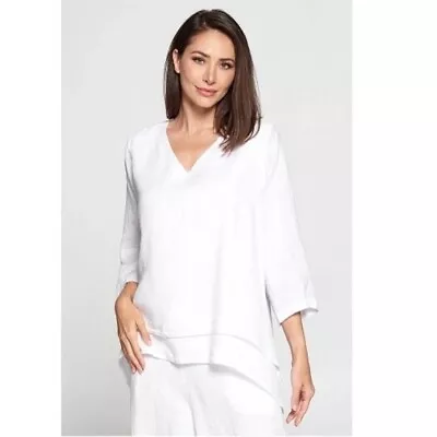 La Fixsun Linen V Neck Double Layer Tunic Top XL White Langenlook Lightweight • $44.95