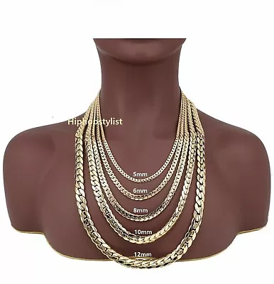 Mens 14K Miami Cuban Link Chain Necklace Bracelet 5mm To 12mm Yellow Gold Plated • $14.99