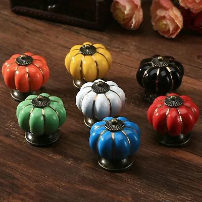 Colorful Ceramic Vintage Pumpkin Door Knobs Drawer Kitchen Cupboard Pull Handle • $1.29