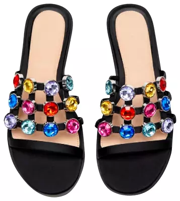 NEW - ZARA MULTICOLOR CHRYSTALS SLIDES SANDALS Shoes BRAND NEW - Sz 5 • $40.90