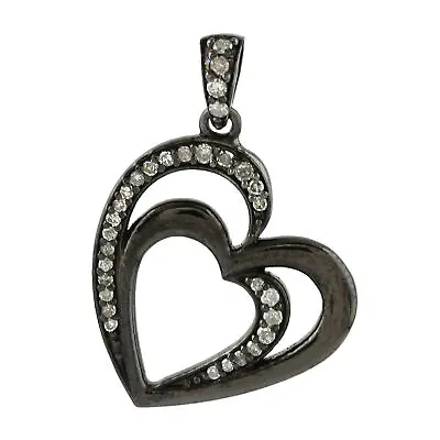 925 Sterling Silver Diamond Heart Shape Pendant Handmade Vintage Jewelry • $240