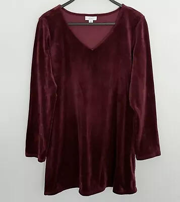 PURE JILL J Jill Pullover Tunic Top VELVET Long Sleeve V-Neck Burgundy Red M • $24.99