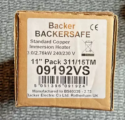 Backer Backersafe 11  Copper Immersion Heater C/w Thermostat 3kW 09192VS BNIB • £19.99